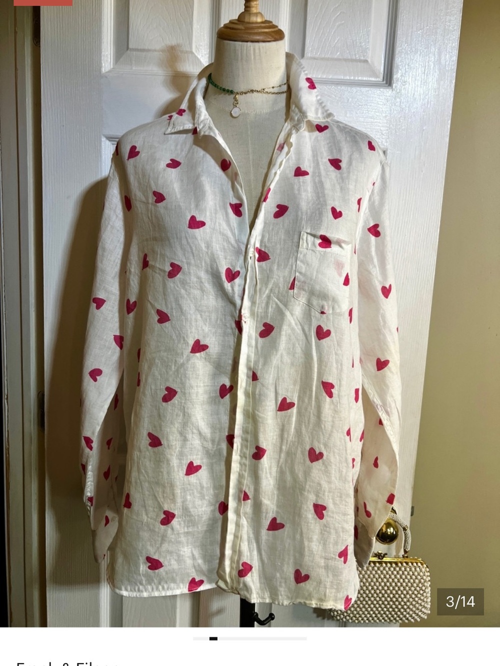Frank & Eileen White Button-Down Shirt with Pink Heart Print